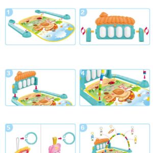 Deerbb Baby Play Mat for Infant with Music and Mirror, Newborn Piano Activity Center Toys Gym Floor Playmat for Boys Girls 3 6 Months