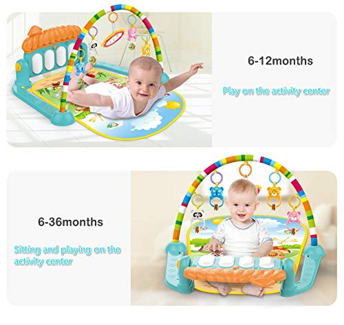 Deerbb Baby Play Mat for Infant with Music and Mirror, Newborn Piano Activity Center Toys Gym Floor Playmat for Boys Girls 3 6 Months