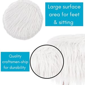 BIRDROCK HOME White Faux Fur Vanity Stool Chair - Soft Furry Compact Padded Seat - Vanity, Living Room, Bedroom and Kids Room Chairs - Hair Pin Metal Legs Upholstered Decorative Furniture Foot Rest