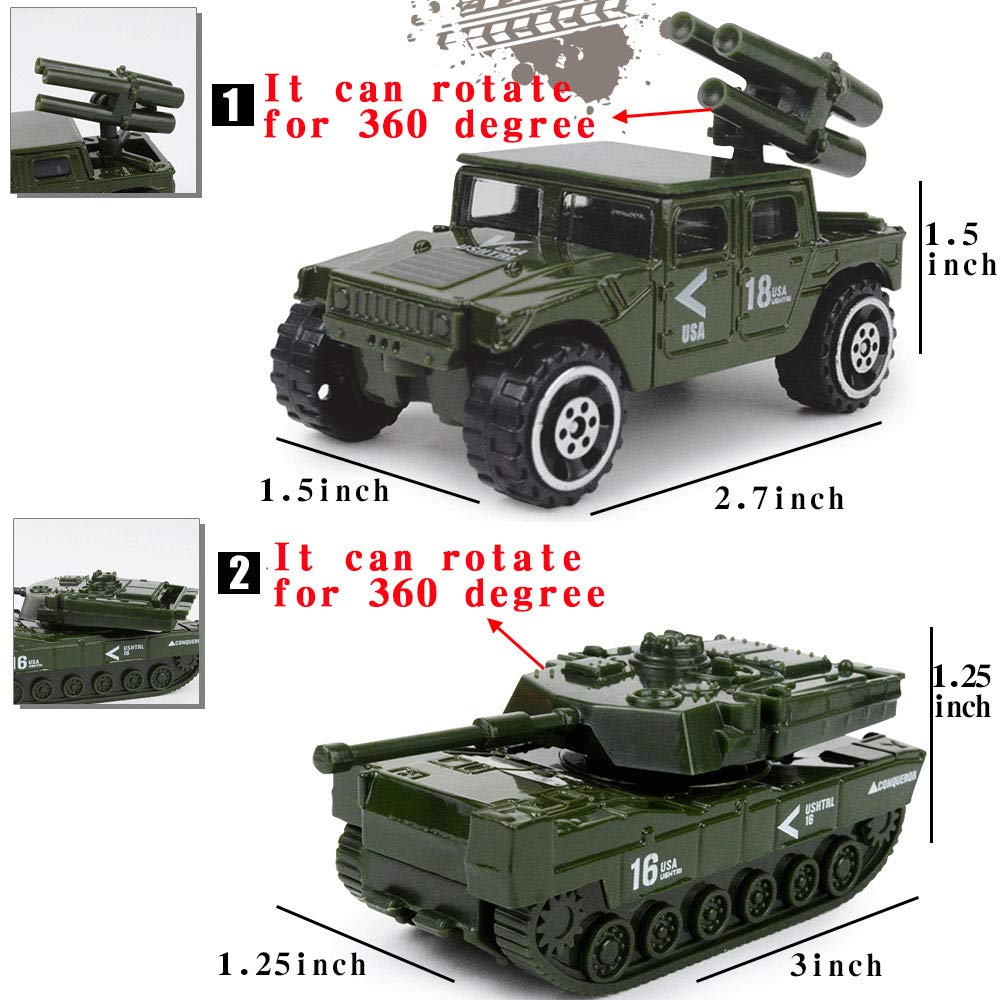 23 Pack Die-cast Military Vehicles Sets,6 Pack Assorted Alloy Metal Army Models Car Toys,16 Pack Soldier Army Men,1 Playmat,Mini Army Toy Tank,Panzer,Anti-Air Vehicle,Helicopter Playset for Kids Boys