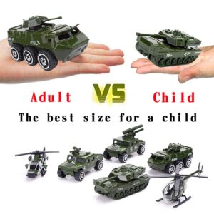 23 Pack Die-cast Military Vehicles Sets,6 Pack Assorted Alloy Metal Army Models Car Toys,16 Pack Soldier Army Men,1 Playmat,Mini Army Toy Tank,Panzer,Anti-Air Vehicle,Helicopter Playset for Kids Boys