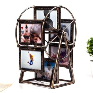 surprizon retro vintage rotating ferris wheel picture frame, personalized family photo frame shows for 12 photos home décor christmas birthday gifts (upgrade)