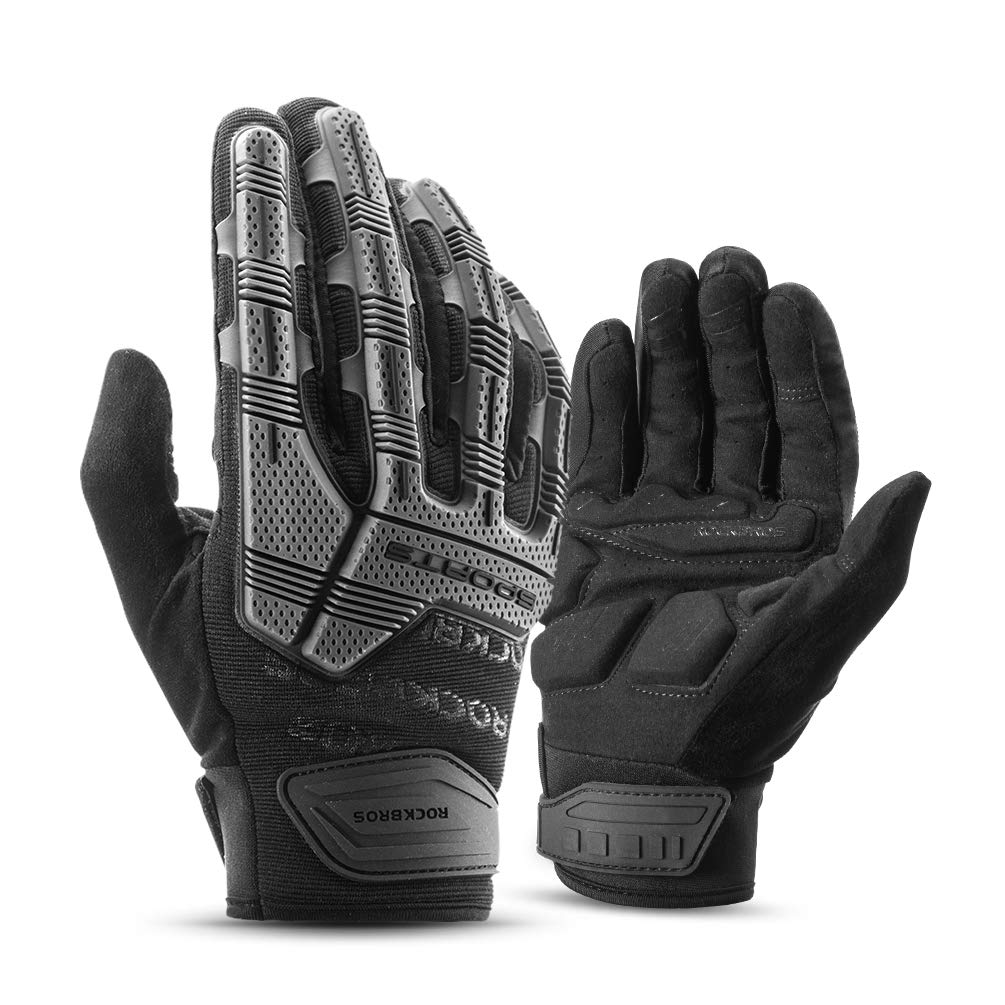 ROCKBROS Mountain Bike Gloves Dirt Bike Gloves Motorcycle Cycling Gloves with 6MM Gel Pad Touch Screen Knuckle Protection Gloves for BMX MX ATV MTB Racing Black-XL