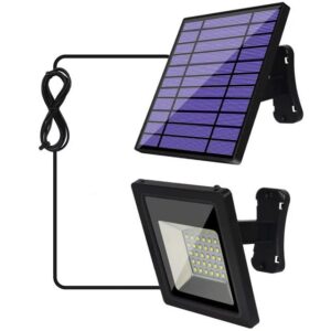 solar motion lights outdoor 2 packs, solar flood light with remote, solar security lights, security pendant light kits for indoor home shed gazebo porch, with adjustable solar panel and 15.4ft cord