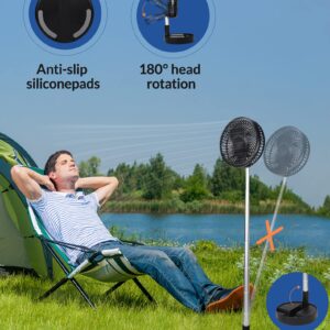 Primevolve Battery Operated Portable Standing Fan, Rechargeable USB Personal Floor Fan with Adjustable Height Black