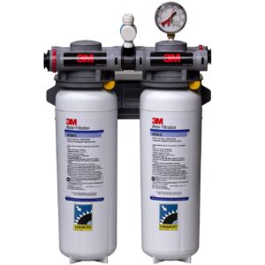 3m water filtration system for commercial ice maker machines ice260-s, high flow series dual manifold, reduces bacteria, sediment, chlorine taste and odor, scale, cysts, 6.68 gpm, 70,000 gal capacity