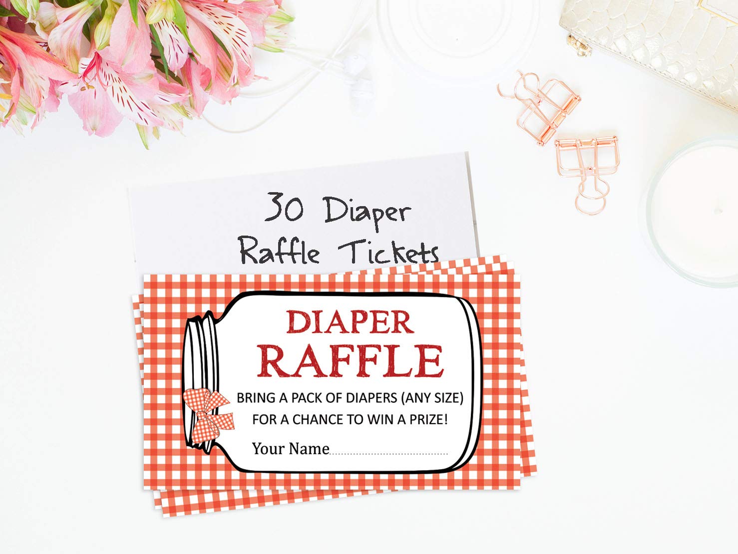 Inkdotpot 30 BBQ Baby Shower Diaper Raffle Ticket Lottery Insert Cards Supplies Games for Baby Shower Party Bring A Pack of Diapers to Win Favors Gifts and Prizes