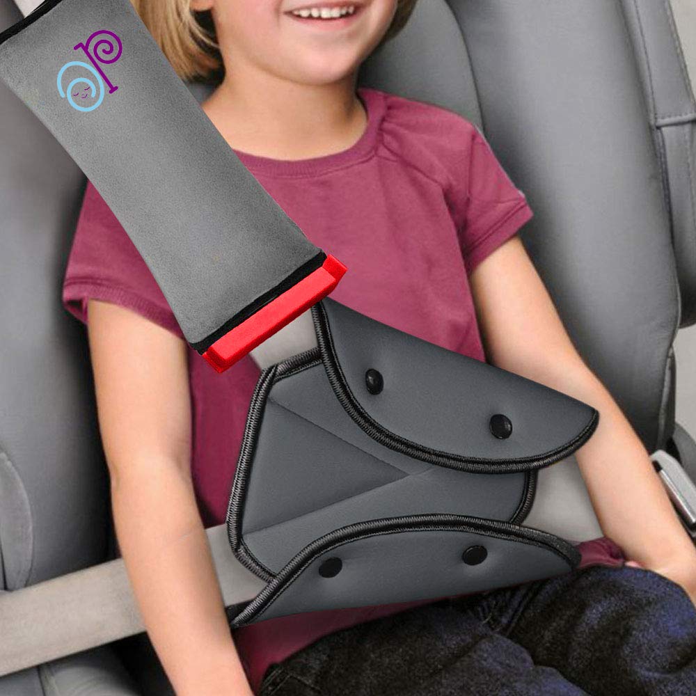 Seat Belt Adjuster and Pillow and Cover with Clip for Kids Travel with Baby on Board Decal Sticker, Neck Support Headrest Child and Short Adult, Car Seat Strap Cushion Pads for Baby Kids