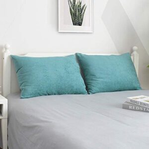 CaliTime Pack of 2 Cozy Standard Pillow Shams Cases for Bed Bedding Decoration Solid Dyed Soft Chenille 20 X 26 Inches Teal