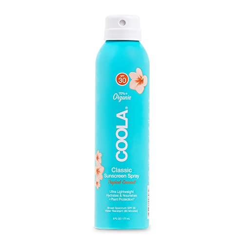 COOLA Organic Sunscreen SPF 30 Sunblock Spray, Dermatologist Tested Skin Care for Daily Protection, Vegan and Gluten Free, Tropical Coconut, 6 Fl Oz