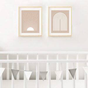 Abstract Geometric Sun & Rainbow Wall Art - Set of 2-11x14" UNFRAMED Prints - Modern, Minimal, Mid Century Modern Decor - Scandinavian, Bauhaus, Boho Wall Decor