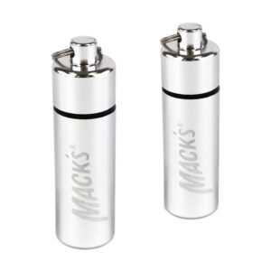 mack's keychain carrying case, aluminum, waterproof ear plugs holder – 2 pack (silver)