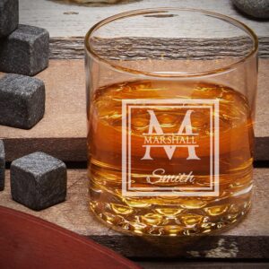 Custom Buckman Whiskey Glasses and El Matador Bull Whiskey Decanter Set (Personalized Gift)