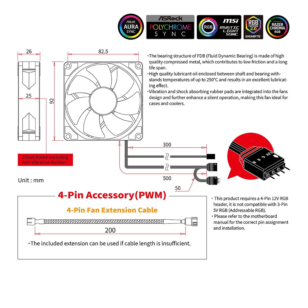 Scythe Kaze Flex 92mm RGB LED Fan, PWM 300-2300 RPM, No Controller Included, Single Pack