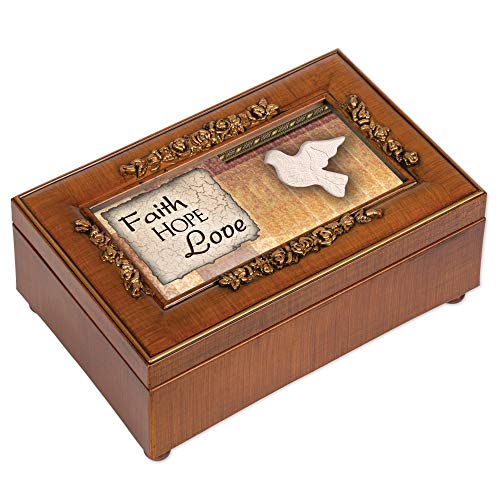 Cottage Garden Faith Hope and Love Woodgrain Petite Rose Music Box Plays in The Garden