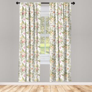 Ambesonne English Garden Curtains, Repetitive Floral Pattern with Vintage Different Flowers Bouquet, Window Treatments 2 Panel Set for Living Room Bedroom, Pair of - 28" x 84", Yellow Beige