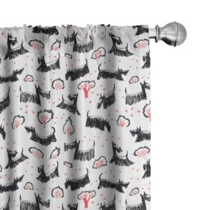 ambesonne scottie dog window curtains, hand-drawn sketched and scribbled scotch breeds playing, lightweight decorative panels set of 2 with rod pocket, pair of - 28" x 84", coral charcoal