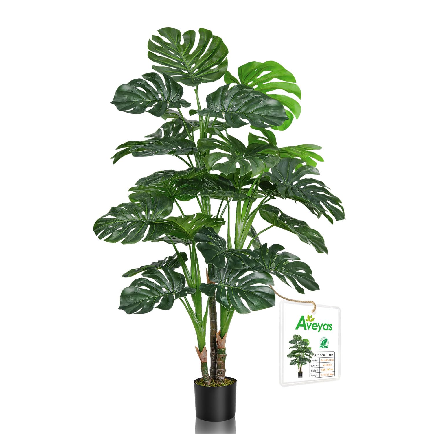 Aveyas 54'' Tall Large Artificial Monstera Deliciosa Plants, 4.5 Feet Faux Swiss Cheese Floor Plants Fake Tropical Silk Tree with Pot for Indoor Outdoor Office House Living Room Home Decor