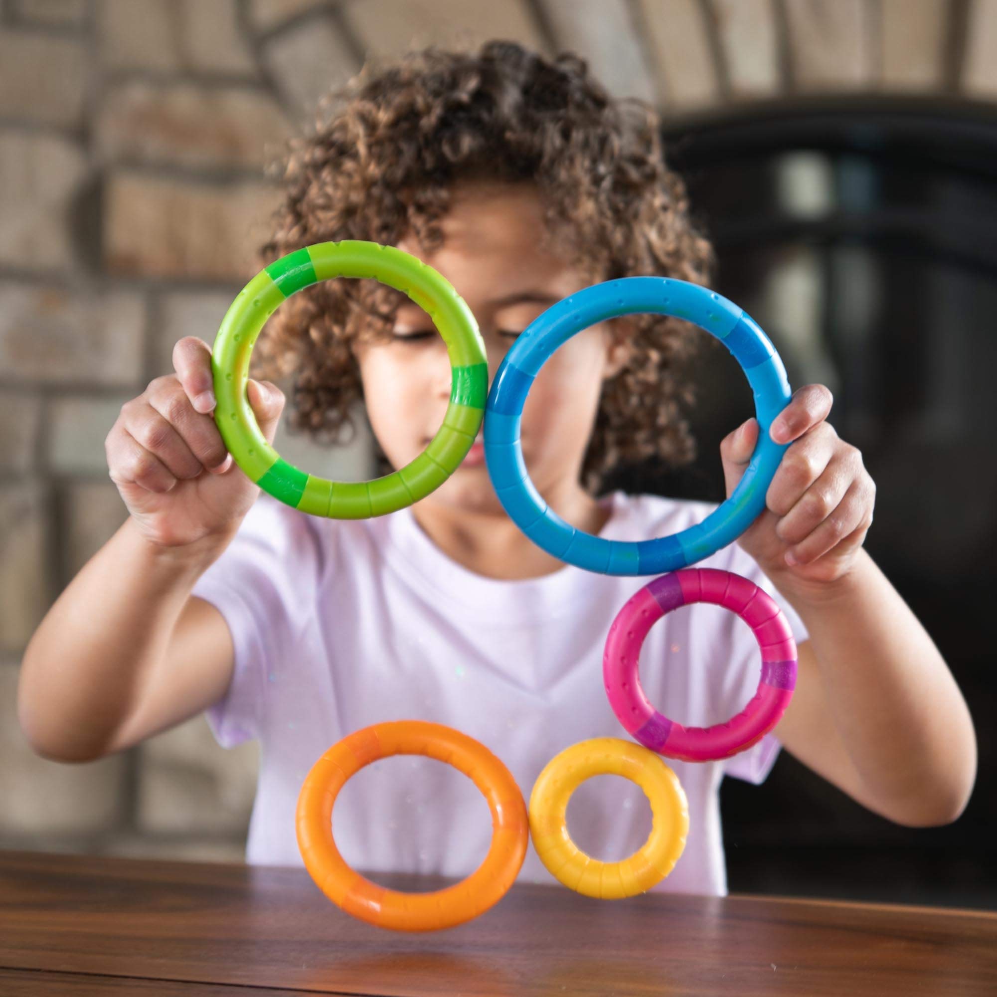 Fat Brain Toys Tinker Rings - Set of 5 Magnetic Stacking & Tactile Rings, Ages 2+