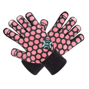 j h heat resistant oven mitts: en407 certified 932 °f, 2 layers silicone coating, black shell with coral coating, bbq & oven gloves for cooking, kitchen, fireplace, grilling, 1 pair, women fits all