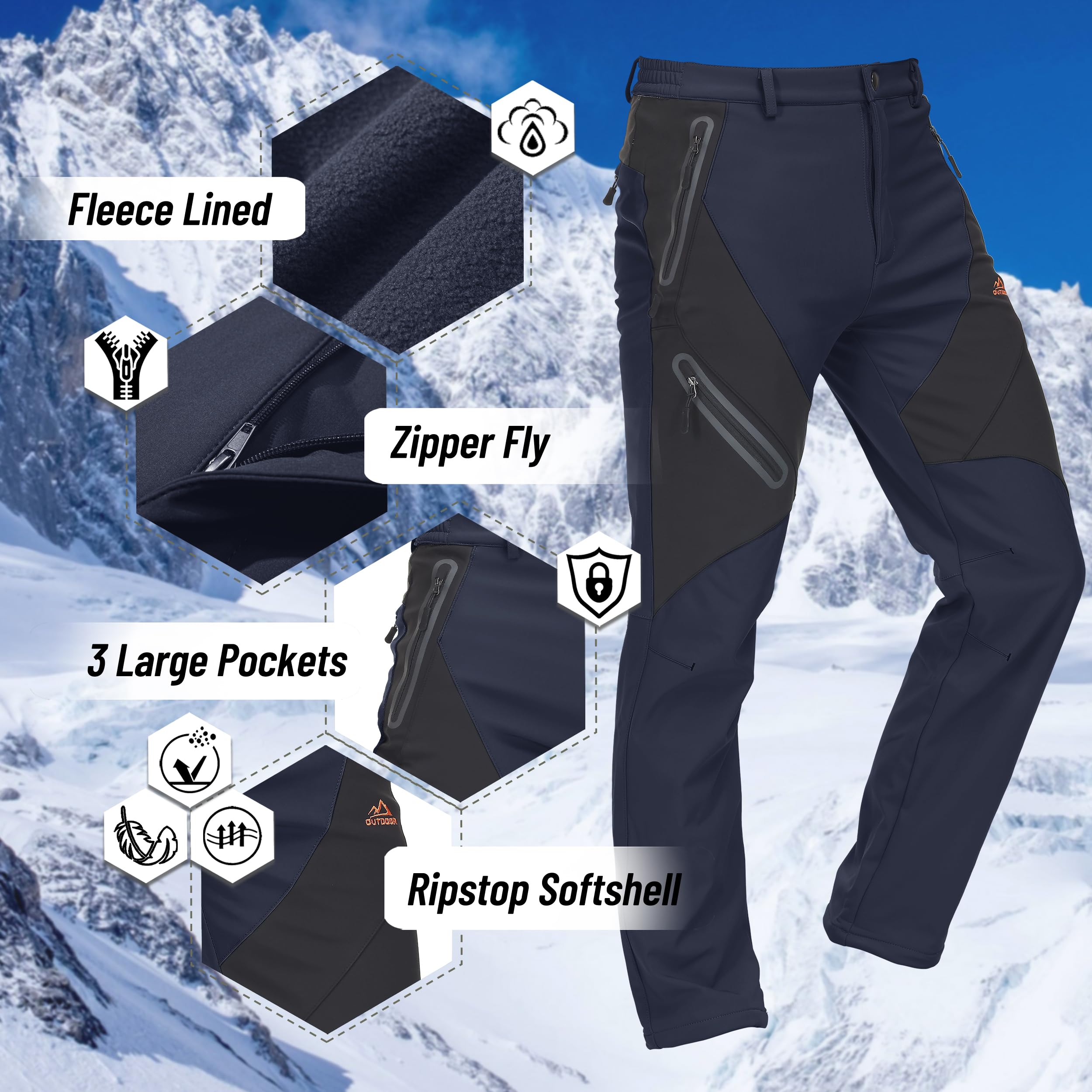 TACVASEN Snowboard Pants Men Waterproof Ski Pants for Men Winter Insulated Snow Pants Men Warm Pants for Men Winter Mens Fleece Lined Pants