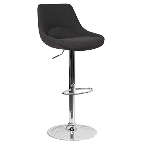 Flash Furniture Elijah Contemporary Black Fabric Adjustable Height Barstool with Chrome Base