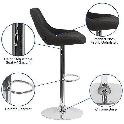 Flash Furniture Elijah Contemporary Black Fabric Adjustable Height Barstool with Chrome Base