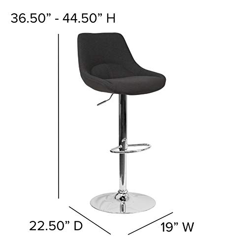 Flash Furniture Elijah Contemporary Black Fabric Adjustable Height Barstool with Chrome Base