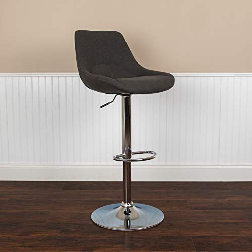 Flash Furniture Elijah Contemporary Black Fabric Adjustable Height Barstool with Chrome Base