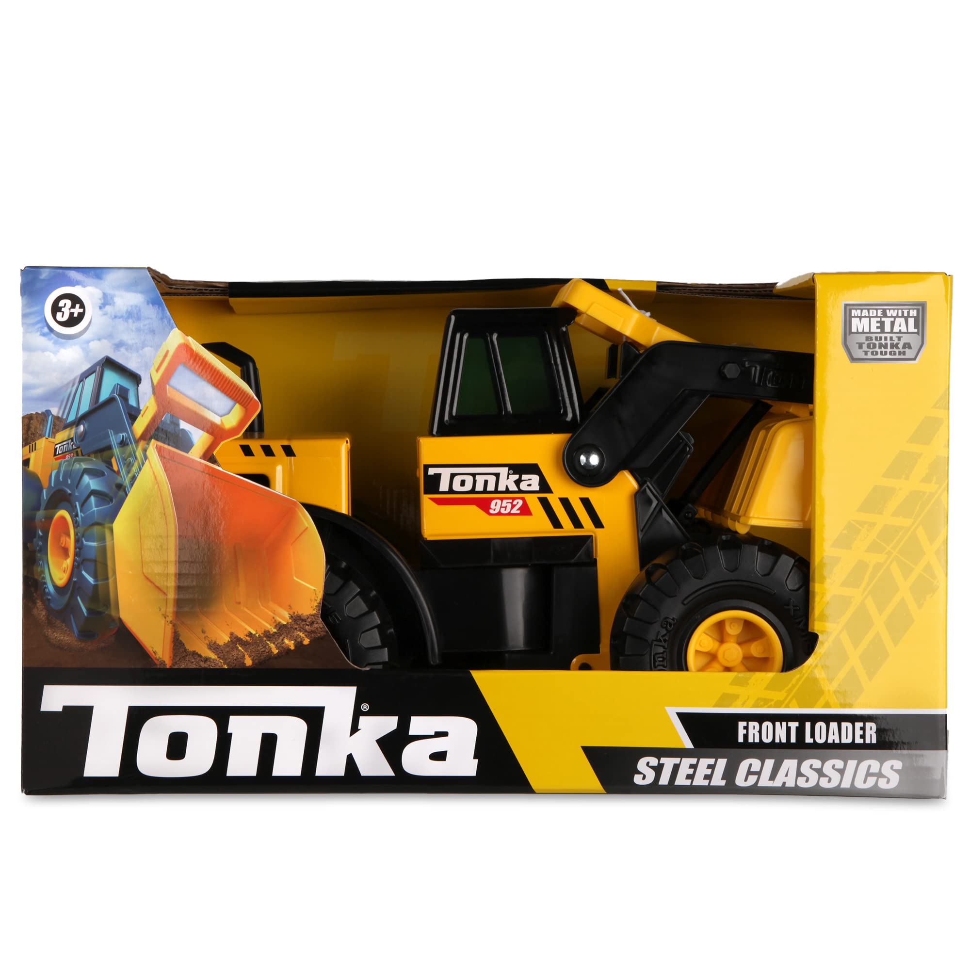 Tonka Steel Classics, Classic Front Loader– Made with Steel & Sturdy Plastic, Yellow Friction Powered, Big Construction Truck, Boys and Girls, Toddlers Ages 3+, Birthday Gift, Holiday