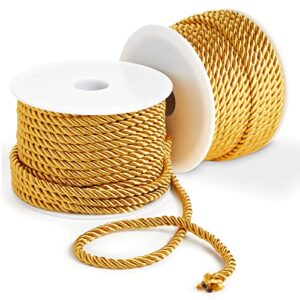 bright creations 36 total yards 5mm twisted gold cord for crafts, gold rope ribbon for sewing, upholstery trim,household decorations, 2 rolls of 0.2" reinforced polyester cordage, 18 yards per roll