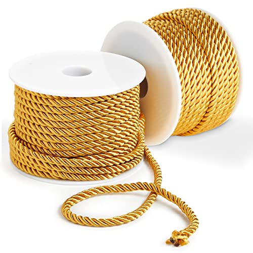 Bright Creations 36 Total Yards 5mm Twisted Gold Cord for Crafts, Gold Rope Ribbon for Sewing, Upholstery Trim,Household Decorations, 2 Rolls of 0.2" Reinforced Polyester Cordage, 18 Yards per Roll