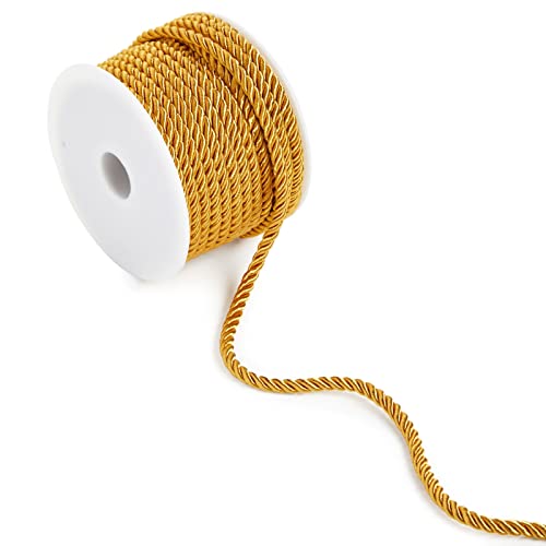 Bright Creations 36 Total Yards 5mm Twisted Gold Cord for Crafts, Gold Rope Ribbon for Sewing, Upholstery Trim,Household Decorations, 2 Rolls of 0.2" Reinforced Polyester Cordage, 18 Yards per Roll