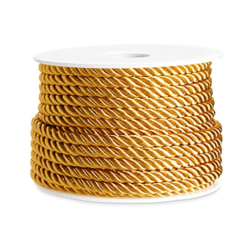 Bright Creations 36 Total Yards 5mm Twisted Gold Cord for Crafts, Gold Rope Ribbon for Sewing, Upholstery Trim,Household Decorations, 2 Rolls of 0.2" Reinforced Polyester Cordage, 18 Yards per Roll