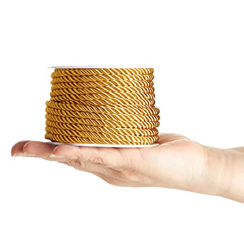 Bright Creations 36 Total Yards 5mm Twisted Gold Cord for Crafts, Gold Rope Ribbon for Sewing, Upholstery Trim,Household Decorations, 2 Rolls of 0.2" Reinforced Polyester Cordage, 18 Yards per Roll