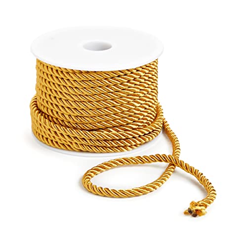 Bright Creations 36 Total Yards 5mm Twisted Gold Cord for Crafts, Gold Rope Ribbon for Sewing, Upholstery Trim,Household Decorations, 2 Rolls of 0.2" Reinforced Polyester Cordage, 18 Yards per Roll