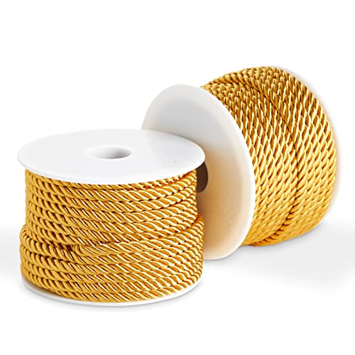 Bright Creations 36 Total Yards 5mm Twisted Gold Cord for Crafts, Gold Rope Ribbon for Sewing, Upholstery Trim,Household Decorations, 2 Rolls of 0.2" Reinforced Polyester Cordage, 18 Yards per Roll