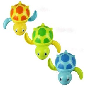 pegafox set of 3 baby bathtub wind up turtle toys fun multi colors swimming bath tub, beach, pool playset for boys and girls