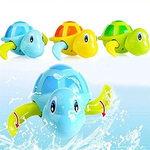 PEGAFOX Set of 3 Baby Bathtub Wind up Turtle Toys Fun Multi Colors Swimming Bath tub, Beach, Pool Playset for Boys and Girls