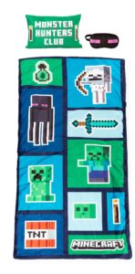 minecraft creeper 3 piece sleepover set - cozy & warm slumber bag with pillow & eye mask (official minecraft product)