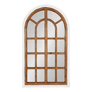 kate and laurel boldmere traditional wood windowpane arch wall mirror, 22" x 38", white and brown, farmhouse inspired home decor