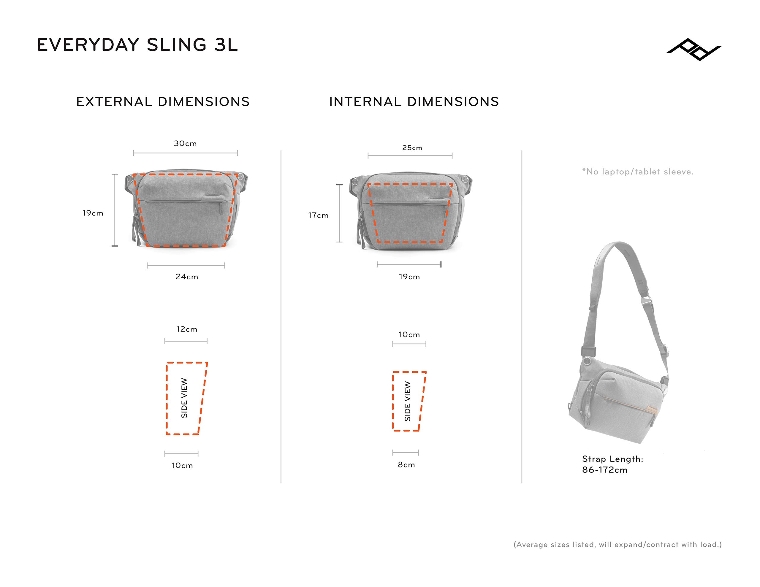 Peak Design Everyday Sling 3L Ash Sling, Shoulder, or Waist Carry (BEDS-3-AS-2)