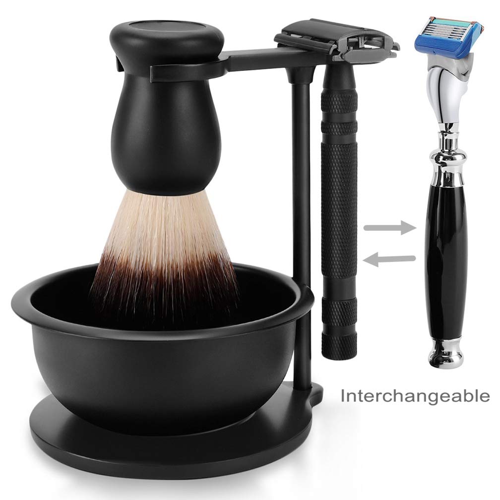 PerPro Mysterious Black Shaving Stand and Bowl,Safety Razor&Shave Brush Holder, Men's Grooming Kit,Gift for Husband Boyfriend Father's Day