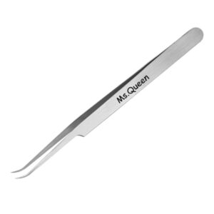 Ms.Queen Eyelash Extension Tweezers,Professional Curved Pointed Isolation Tweezers for Classic Individual Volume Mink Lash Extensions