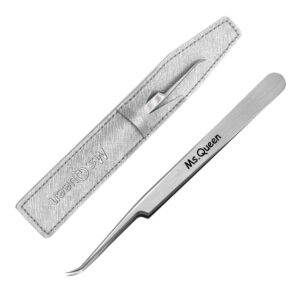 Ms.Queen Eyelash Extension Tweezers,Professional Curved Pointed Isolation Tweezers for Classic Individual Volume Mink Lash Extensions