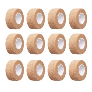 12pc-1 inch wide skin colour elastic self- adhesive bandage finger tape，wrap bandages, for wrist and ankle sprains & swelling