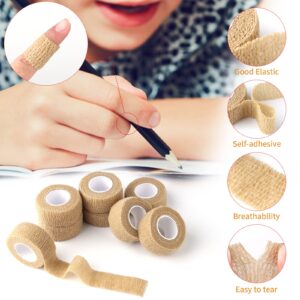 12pc-1 Inch Wide Skin Colour Elastic Self- Adhesive Bandage Finger Tape，Wrap Bandages, for Wrist and Ankle Sprains & Swelling