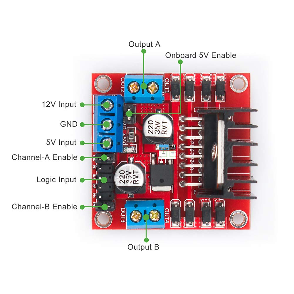 KeeYees L298N Motor Drive Controller Board Stepper Motor Control Module Dual H-Bridge with DC Motor and Smart Car Wheel Compatible with Arduino