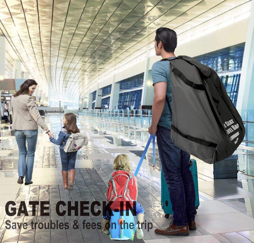 Car Seat Travel Bag for Air Travel - Profaster Airplane Carseat Gate Check Bag Backpack, Fold with Attached Carry Bag, Gray