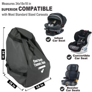 Car Seat Travel Bag for Air Travel - Profaster Airplane Carseat Gate Check Bag Backpack, Fold with Attached Carry Bag, Gray